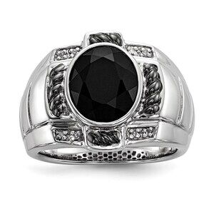 White Night 925 Sterling Silver Black RH-plated Diamond & Onyx Oval Men's Ring